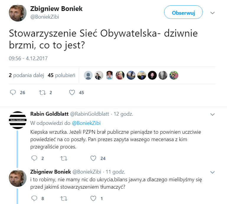 Zrzut ekranu z Twittera Zbigniewa Bońka